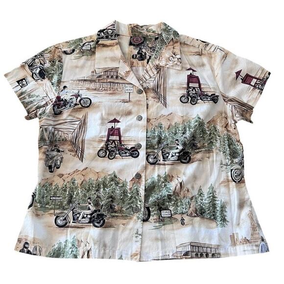 Vtg Harley Davidson Button Front Shirt USA Made 100% Cotton Road Trip Motorcycle - Picture 1 of 11